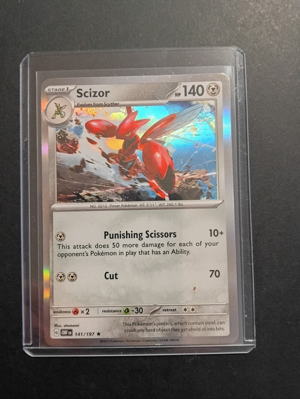 Pokemon Scizor Holo Card - Red and Silver